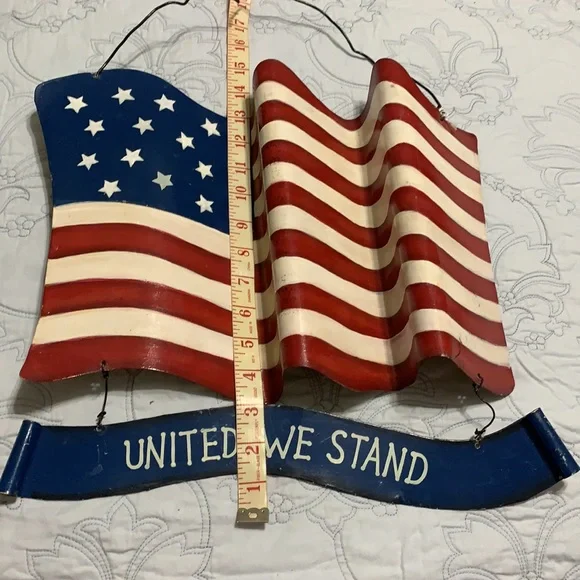 United We Stand USA Metal Flag Hanging Plaque